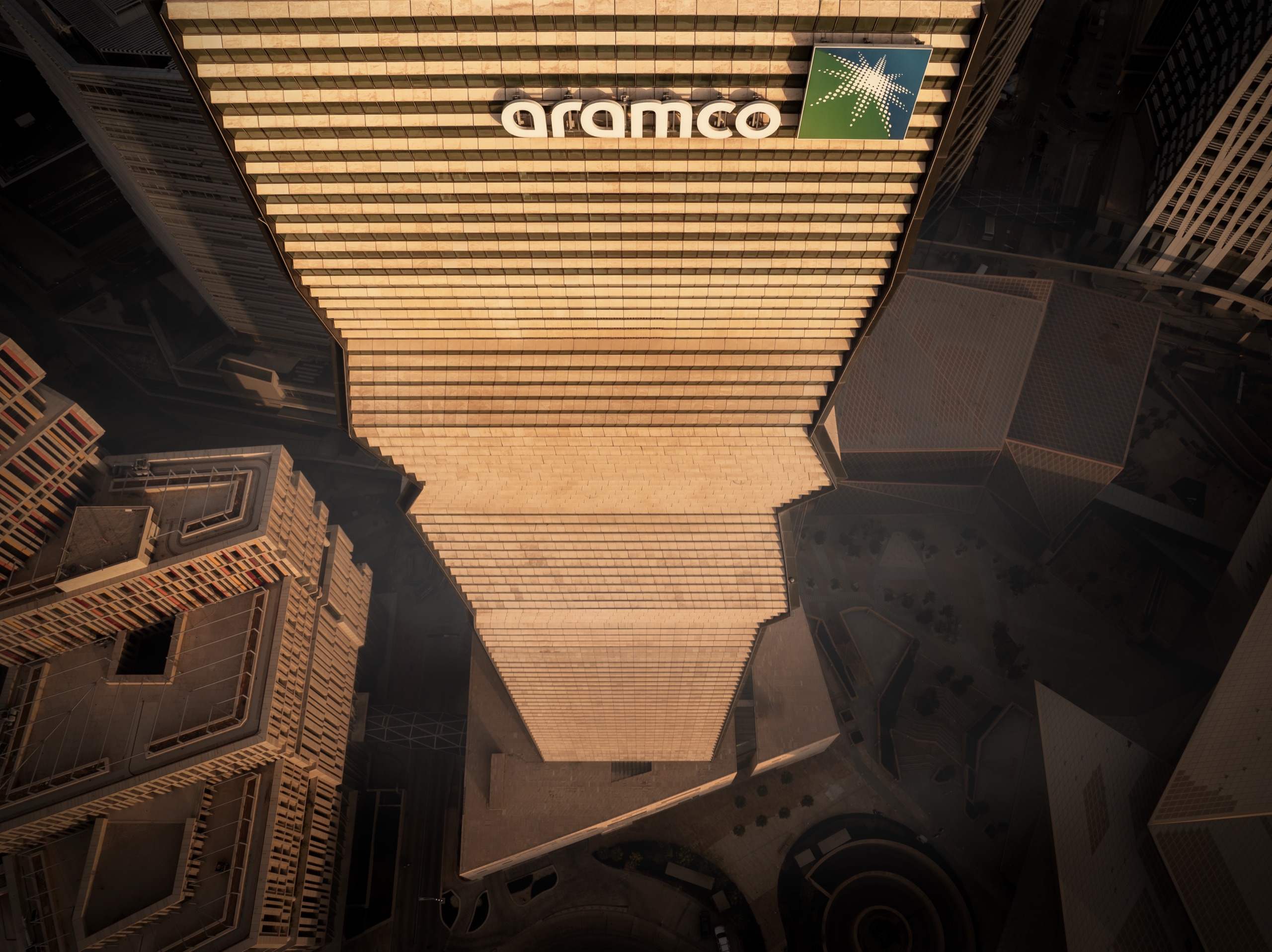 Aerial view of the Aramco tower, King Abdullah Financial District, Riyadh