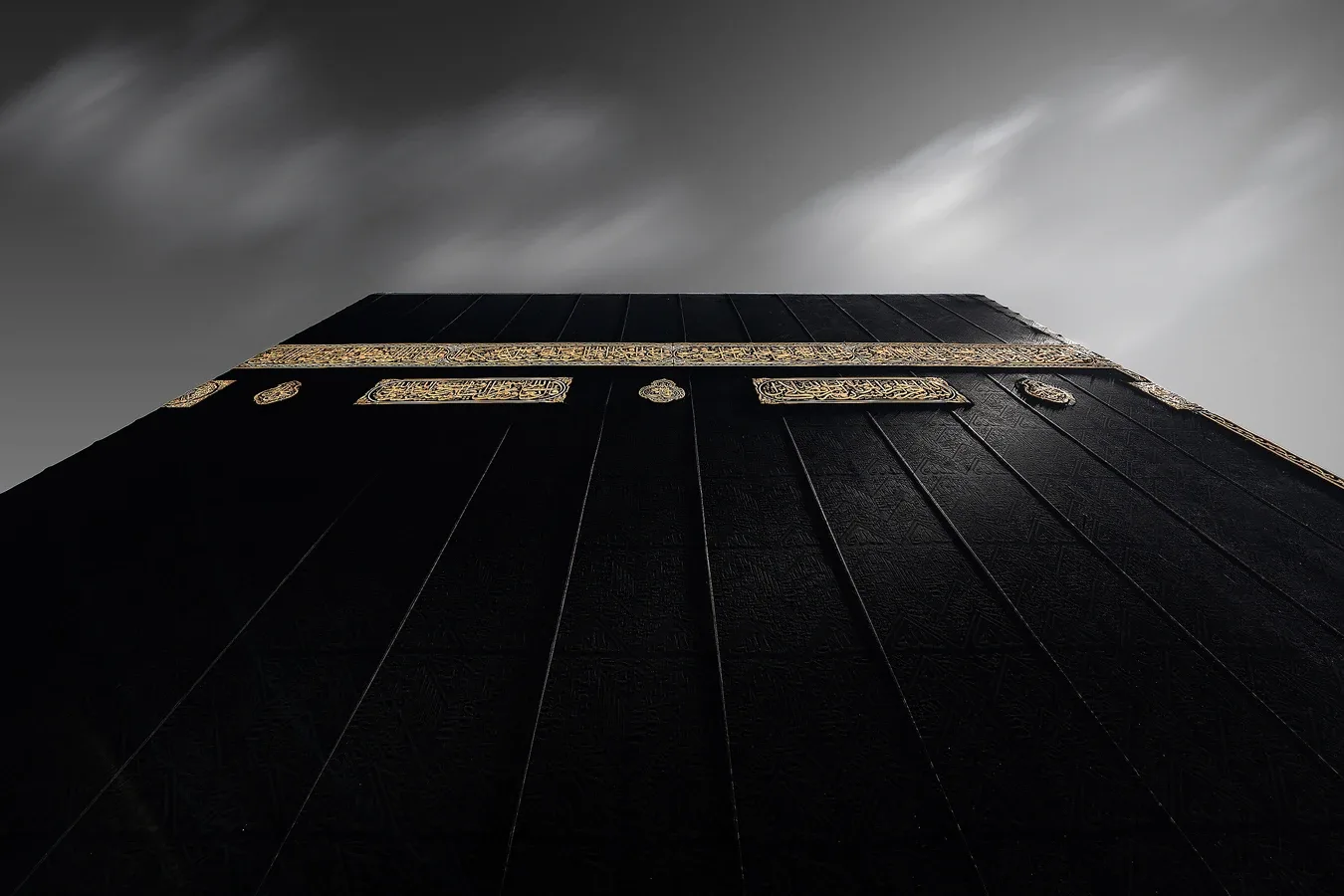 The Kaaba, Masjid al-Haram, Mecca, framed looking up